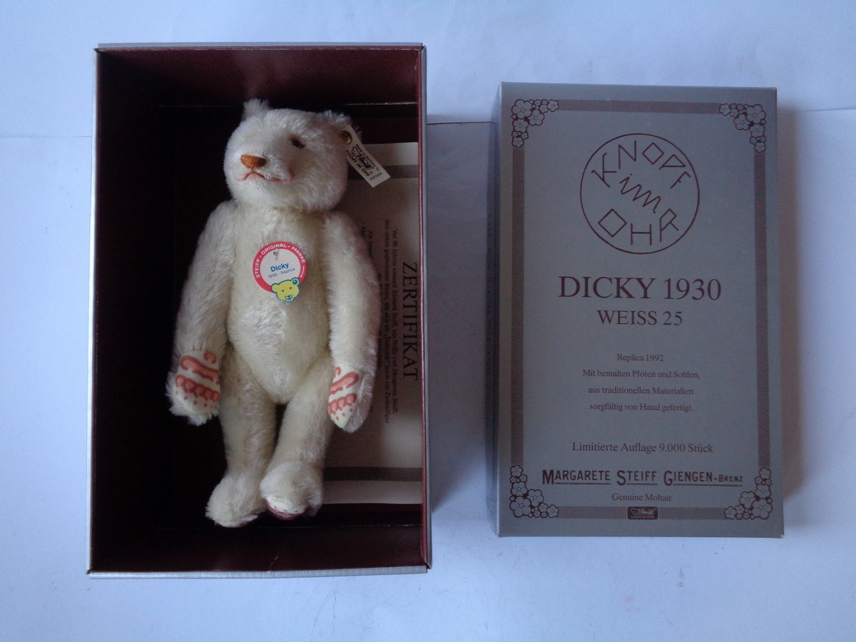 Steiff Teddybar Dicky 1930 White 25 with Box - Toy Paradise